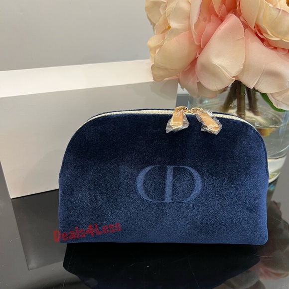 Dior Bags Dior Pouch Bag Cosmetic Case Purse Navy Velvet Logo Gold